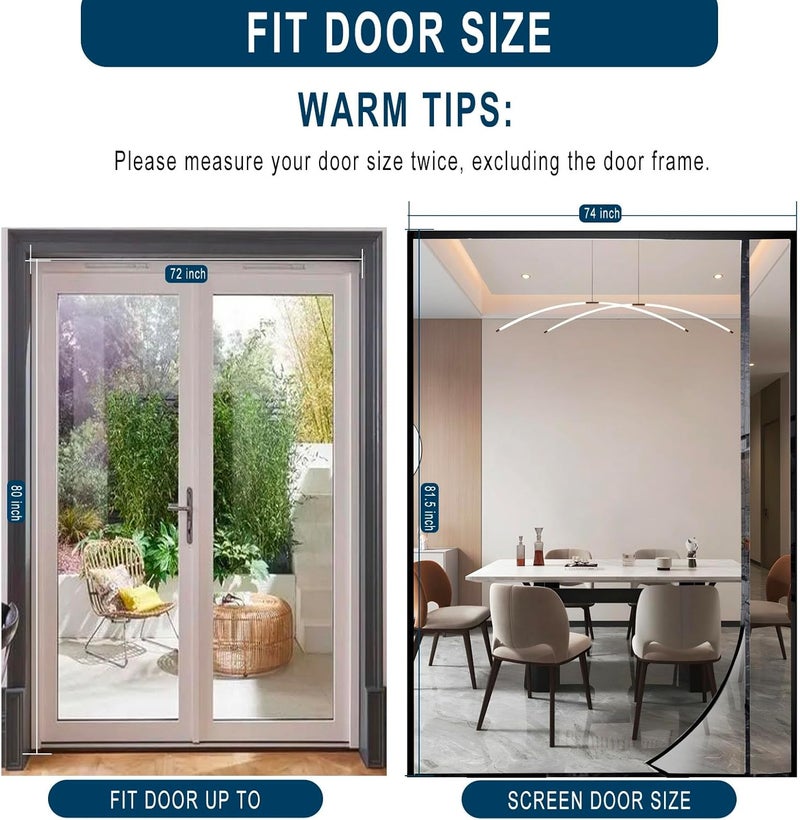 Skloopearg Transparent Thermal Insulated Door Curtain, Reversible Left or Right Side Opening,Magnetic Screen Door, to Keep Warm in Winter Cool in Summer for Air Conditioner Room, Fits Door Size Up to 72" x 80" - Image 2